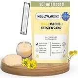 wollyflaushi Rapswachs Kerzensand 5kg Set mit Docht – pflanzliches Kerzenwachs aus Rapsöl, natürlicher Duft, rußarmes Brennen & mehrfach verwendbares Wachsgranulat