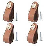 BOOLSFMAM 4 Stück Ledergriffe für Möbel,6.4 x 2.5 cm Handgemachte Griff Möbelknöpfe Leder Möbelgriffe,Schrank knöpfe,Schrankknöpfe für Küchenschränke, Kleiderschrank