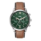 Fossil Neutra uhr für Herren, Chronographenwerk mit Edelstahl- oder Lederarmband, Grün und Braun, 44MM