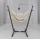 COSTWAY Hängesessel mit Gestell, höhenverstellbarer Hängesitz mit Handyhalter, Kissen & Seitentasche, Hängestuhl Hängeschaukel bis 250 kg belastbar, Hängesesselgestell für Indoor & Outdoor (Beige)