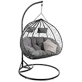 di volio Hängesessel FOGGIO Hängekorb Gartenschaukel für Garten und Terasse inkl. Kissen + Fleecedecke Schwarz