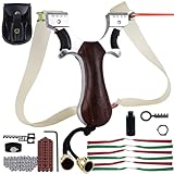 Steinschleuder Schleuder Zwille Set, Professionelle Holz Jagdslingshot Schleuder mit Gummibändern 100 Stahlkugeln 100 Tonkugeln Montageanleitung Zwille Katapult für Erwachsene Outdoor Jagd Sport