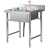 URYYRIT Nicht magnetische Edelstahl-Küchenspüle, Einzelschüssel, quadratisch, Waschbecken, Kapazität, riesige Wanne, Waschtisch für den Innen- und Außenbereich, Garage, Wäsche