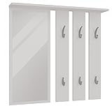 BDW - Wandgarderobe - Garderobe Wand - Wandpaneel mit Spiegel und Ablage - Flurgarderobe Hängend Modern mit Haken - Wandhaken, Kleiderhaken - Weiß Opal - 15x85x82cm