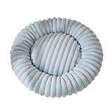 Mateju Hundebett Donut Flauschig,Plüsch Haustierbett Katzenbett Streifen Stil Flauschig Weiche Warme Hundekissen mit rutschfest Unterseite Katzenkissen für Mittelgroße Kleine (Hellblau,80cm)