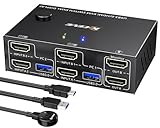 USB 3.0 HDMI KVM Switch 2 PC 2 Monitore 4K@60Hz 2K@144Hz, Simulation EDID, MLEEDA 2 PC 2 Monitor Switch mit 4 USB 3.0 Ports für Tastatur Maus, Kabelfernbedienung und Kabel Inbegriffen