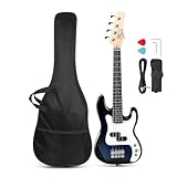 GLARRY 91.4 cm E-Bass Gitarre, 4 Saiten Anfänger Starter Kit mit Zubehör inklusive Kabel, Gurt, Tasche für Erwachsene (Dunkelblau)