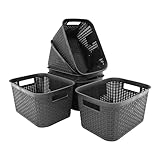 ABBAware 5er Set 9 Liter Aufbewahrungskorb mit Griffen im Rattan-Design, Anthrazit, der Umwelt zuliebe aus recyclebarem PP