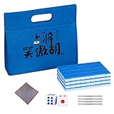 Nkmujil Mahjong Fliesen Set Kleine Tisch Mahjong Spiel Mahjong Brettspiel Familie Mahjong Spiel Mahjong Spiel Set Tischdecke und Fliesen Tragbares Mahjong Set Tragetasche für Mahjong