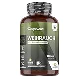 Weihrauchkapseln - 2000mg Boswellia Pulver je Kapsel - 400mg Weihrauch Extrakt - 85% Boswelliasäuren - 180 Kapseln für 6 Monate - Indischer Weihrauch - Vegan & Frei von Magnesiumstearat - WeightWorld