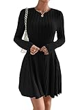 GORGLITTER Kleid Langarm Damen Strickkleid A-Linie Pulloverkleid Langarm Winterkleid Freizeitkleid Kurz Kleider Rundhals Schwarz L