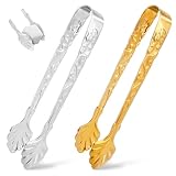 Jeffdad 2 Stück Zuckerzange Klein, Edelstahl Eiswürfelzange Mini Servierzange Süßigkeiten Zange Mini Zange Eiszange für Zuckerwürfel Eiswürfel Dessert Büfett Picknick Hochzeit Bar Party(Gold & Silber)