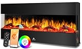 KESSER® Wandkamin Elektrokamin 3D Elektrischer 138cm Kamin mit Heizung 9 Farbmodi LED Flammeneffekt, 900/1800 W Kaminofen Wand und Einbaukamin Wandmontage Heizung App-Funktion Fernbedienung schwarz