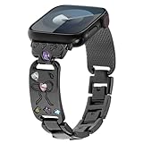 YONWORTH Graviertes Metallarmband, kompatibel mit Apple Watch 49/45/44/42 mm, für Damen, Schleife mit glitzerndem Diamant, elegant, niedliches Armband für iWatch Ultra/SE/Serie 9–1, Schwarz, 49 mm