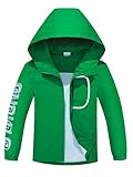 ALXHUTE Kinder Regenjacke Wassersäule Jungen Mädchen Übergangsjacke Frühling Jacke Funktionsjacke mit Kapuze Grün DE: 158-164 (Herstellergröße 160)