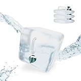 Relaxdays Faltkanister 4er Set, 10 Liter, faltbare Wasserkanister mit Hahn, BPA-frei, Plastikkanister, transparent/grün