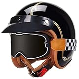 Retro-Motorradhelm mit offenem Visier, 3/4-Retro-Motorradhalbhelm mit Visier, ECE-zertifizierter Halbhelm, Unisex-Scooterhelm. B,S55-56CM