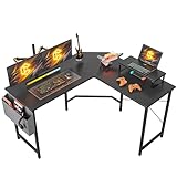 Cubiker Gaming Tisch Eckschreibtisch 150x120cm, Schreibtisch mit Monitorständer und Seitlicher Aufbewahrungstasche, Gaming Schreibtisch L Form, Computertisch, Schwarz