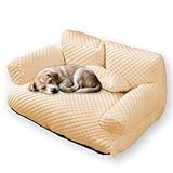 Waigg Kii Kühlendes Katzensofa, großes Hundebett, Couch, waschbar, Katzensofa für Innenkatzen, beruhigende Eiscouch, Katzenmatratze, dicke Nackenstütze, hält das Haustier kühl, Faserbezug (Gelb, L