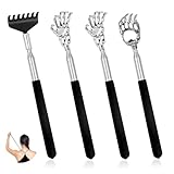 4 Stück Rückenkratzer, Edelstahl Teleskop Rückenkratzer Tragbarer Rückenkratzer Back Scratcher Teleskopischer Rückenkrauler für Kratzen von Rücken Kopf und Anderen Körperteilen
