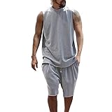 LOIJMK Jucken Anzug Herren-Sommer-Atmungsaktive Unterhemd-Shorts, Anti-Falten-Zweiteiliges, Atmungsaktives, Volumen-Ärmelloses T-Shirt-Shorts-Set Mit 3 (Grey, XL)