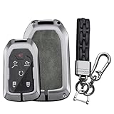TECART Autoschlüssel Hülle Passt für GMC Yukon Yukon Sierra Yukon für Chevy Silverado Suburban Tahoe Schlüsseltasche Zinklegierung Leder TPU Smart Fernschlüssel cover 3/4/5/6 tasten- Weberei Grau