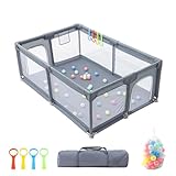 GLOKID Laufstall Baby 120 X 180cm, Laufgitter baby, große Sicherheitsspielplatz, mit Anti-Kollision Schaum Absperrgitter mit atmungsaktivem Netz, Einschließlich Ocean Balls y Pull Rings (XWL 1218)