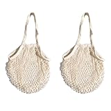 YEWCEP 2 Stück Netztasche Sandspielzeug, Einkaufstasche Netz Wiederverwendbar, Baumwolle Einkaufsnetz Bags, Einkaufsnetzbeutel mit langem Griff für die Aufbewahrung von Obst und Gemüse