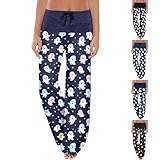 HUIFUAO Halloween-Pyjamahose für Damen, flauschige Fledermaus-Pyjamahose, lustige Halloween-Kostüme, gruselige Festival-Hose, Übergröße, elastische Taille, Lounge-Hose, lässige Nachtwäsche