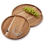 com-four® 2-teiliges Tablett-Set aus Akazienholz - runde Deko-Bretter - Serviertabletts - Tischdekoration - Holzablage in 2 Größen - dekorative Servierplatten für Snacks, Käse, Wurst (2 Stück - rund)