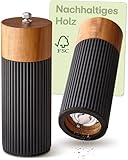 Praknu Salz & Pfeffermühle FSC® Holz der Akazie Set – mit Keramikmahlwerk – Stufenlos Einstellbar & Langlebig – Pfeffer und Salzmühle – Gewürzmühle Holz – Pfeffer Salz Mühlenset – Schwarz – Klein