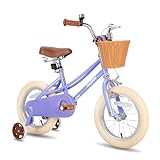 JOYSTAR 16 Zoll Kinderfahrrad für Kleinkinder 5-7 Jahre Mädchen, Mädchenfahrrad mit Stützrädern & Korb, Kinderfahrrad Lila