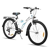 HILAND 24 Zoll Kinder Mountainbike, 6 Gang Double V Brakes Kinder Fahrrad mit Gepäckträger, Fahrrad für Jungen Mädchen, Weiß