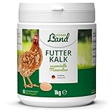 HÜHNER Land Futterkalk für Hühner 1kg – Essenzielle Mineralien für Starke Knochen und Feste Eierschalen, Natürliche Mischung für Hühnerfutter aus Algenkalk und Calcium, Knochen & Eibildung