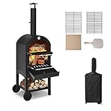 Holzbefeuerter Pizzaofen für den Außenbereich, freistehendes Stahldesign mit Rädern für Camping und Hinterhof-Grill