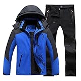 Generisch Regenjacke Und Hose Herren Wasserdicht Atmungsaktiv, Trekkinghose Herren Winter Winterjacke Zweiteiliger Skianzüge 2 Teilig Winteranzug Dicke Wintermantel Outdoor Snowboardhose Skijacke