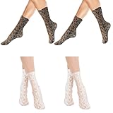 Visxcnu 4 Paar Damen Spitzen Socken Hohl Muster Rüschen Socken Lace Fishnet Söckchen Women's Lace Socks Aushöhlen Söckchen Prinzessin Söckchen Kleidsocken für Frauen Mädchen