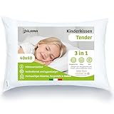 Dilamababy - Kinder Kopfkissen 40x60 cm höhenverstellbar - Ergonomisches Kinderkissen mit Faserbällchen - 100% Baumwolle Perkal Öko-Tex - Hypoallergen, Anti-Milben & Waschbar