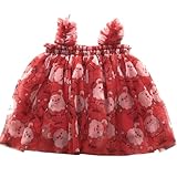 OBiQuzz Kinder Für Mädchen Weihnachten Mesh Camisole Schneeflocke Print Santa Print Tutu Kleid Mesh Kleid Mädchen Weihnachten Outfit Federrock (Red, 12-18 Months)