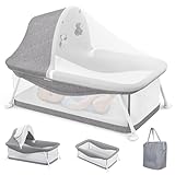 Growaystory Baby Reisebett,Geeignet für Babys von 0-5 Monaten,Portable Reisebettzelt,Klein Zusammenklappbar,Ausgestattet Moskitonetz und Spielzeug,Liegefläche 80 x 40 cm (Grau)