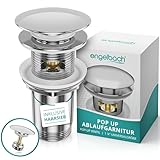 Engelbach® Universal Waschbecken Ablaufgarnitur - Pop up Ablaufventil mit und ohne Überlauf (Auch für Waschtische) Herausziehbarer Stöpsel mit Haarsieb - inklusive Einbauanleitung