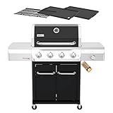 Nexgrill Gourmet Pro 4-Brenner Gasgrill mit Seitenkochfeld & Plancha (Griddle-Max System) – Edelstahl Gasgrill mit porzellanbeschichteten Gusseisenrosten, Ideal für Garten, Balkon & BBQ-Events