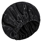 Mabor Shower Cap Damen Doppellagige Duschhaube Seide Wasserdichte Duschhauben Elastische Badehauben für Spa, Reisen und als Haarschutz(Schwarz)