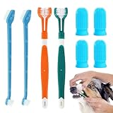 Hunde Zahnbürsten-Set, 2 Stück Dreifach Köpfe Hundezahnbürsten, 4 Finger Zahnbürste, 2 Doppelköpfige Zahnbürste, Multi-Winkel-Zahnreinigungsset für Kleine, Mittelgroße und Große Haustiere
