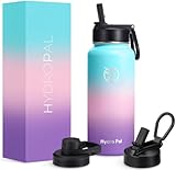 HydroPal Edelstahl Trinkflasche - 750ml, 1L, 1,2L, BPA-Frei, Kohlensäure geeignet, Isolierte flasche mit Strohhalm & 2 Deckel, Auslaufsichere Isolierflasche für Sport (Blase, 1000 ml)