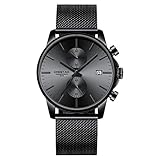 Affute Uhren Herren Minimalistisch Analog Quarz Edelstahl Wasserdicht Chronograph Automatik DigitalDatum Klassisch Sport Armbanduhr Herren EIN Verstellbarer Metallgurt Herren Uhr - Schwarz
