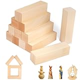 12 Stück Schnitzholz Linde, Lindenholz zum Schnitzen, Holzblöcke Unbehandelt, Holzklötzchen zum Basteln für kinder Erwachsene DIY Schnitzen (10 x 2,5 x 2,5 cm)