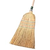 Strohbesen, Reisstrohbesen mit Stiel, robuster 6 Naht Stroh Besen mit vollen Strohborsten, Strohbesen mit Stiel draußen, Profi Reisstroh Besen, ideal für Garten, Strassen, Draussen, Stall, Hof, Garage