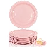 50 Stück Pappteller Rosa Party Pappteller Blumen Formen Partyteller Rund Blumenförmiger Papptellers Teller Pappgeschirr 9 Zoll Gewelltem Geburtstagsteller für Geburtstag Hochzeiten Babypartys