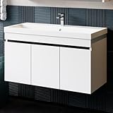 Karen Waschtisch mit Unterschrank Venus Weiß | Keramikwaschbecken | Unterschrank | Badmöbel | Aufsatzwaschbecken | Konsolenwaschtisch | Moderner Stil | Badezimmer (Venus 100)